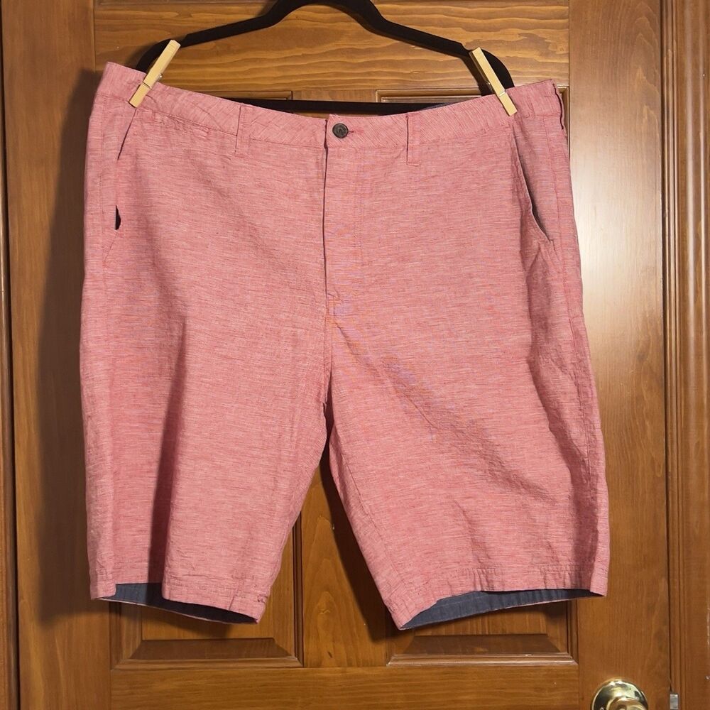 Flag & Anthem Men's 38 Red & White Micro Check Linen Blend 10" Inseam Shorts